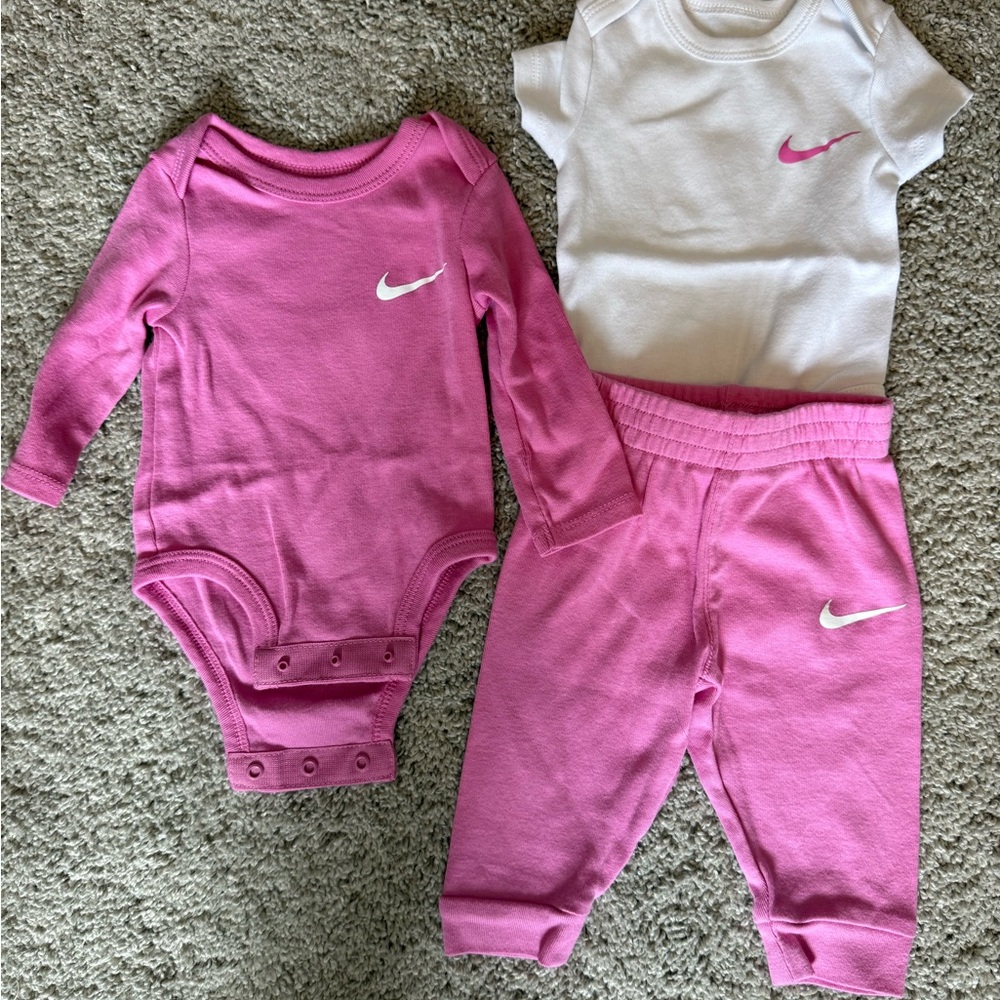 Nike Pink and White Baby Bodysuit Set